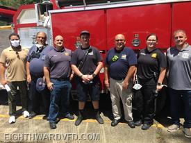 L-R: Shell Health & Safety Expert Kevin Harrell: Firefighter/EMT Ted Mocklin; Firefighter/EMT Ben Baham; Firefighter/EMR Laine Taylor; Assisant Chief/EMR David Byers; Firefighter Elizabeth Crawford, and Firefighter/Chaplain Wayne Ratliff. Not Pictured Chief Ira Brown